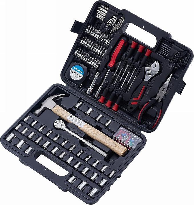 MECHMAX 149-Piece Home Tool Set with Socket and Wrench Kit | Premium alloy steel hand tools with hammer, pliers and compact storage case. Perfect DIY kit for house, apartment and dorm
