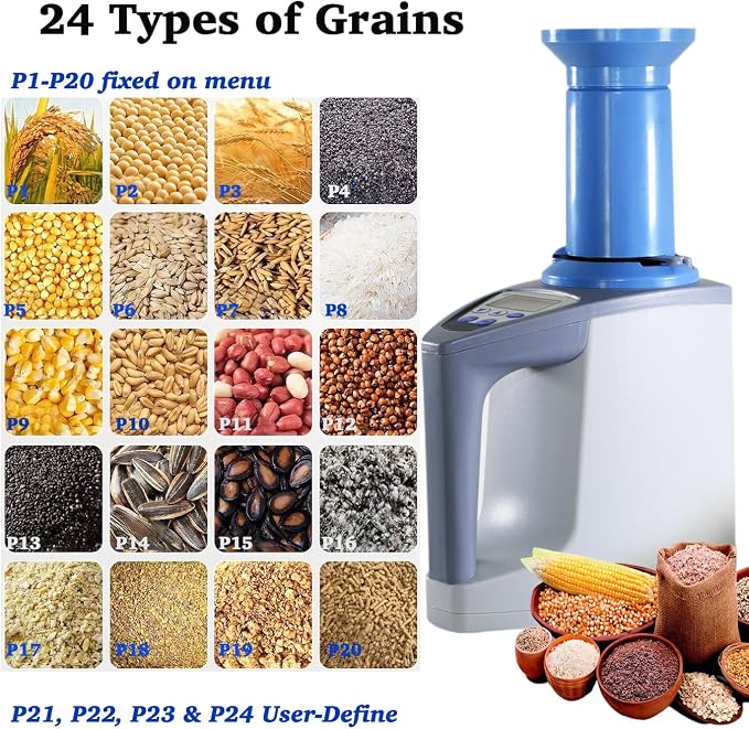 Grain Moisture Tester, 24 Types Grain Moisture Meter, VQP Digital Crop Corn Moisture Tester Analyzer, 3-35% Range, LCD Display for Rice Barley Wheat Soybean