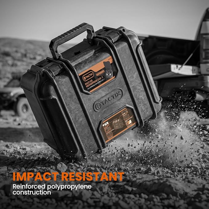 Tactix Hard Case S Waterproof Camera Protective Case IP65 Heavy-Duty with Custom Foam Insert, Fit Use of Drones, Camera, Equipments, Tools, 9.25"x7.48"x4.4" Black
