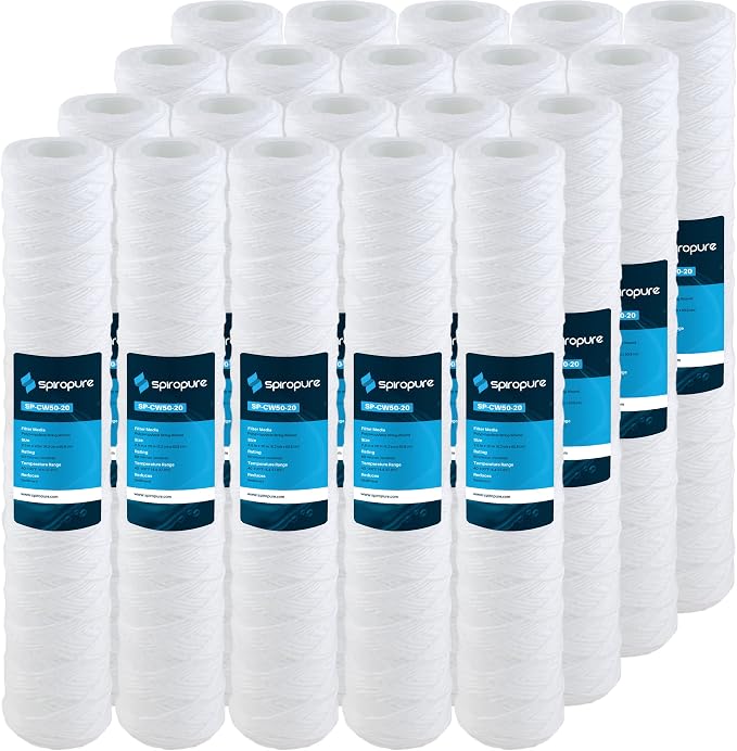 SpiroPure SP-CW50-20 20x2.5 50 Micron String-Wound Polypropylene Sediment Water Filter Cartridge SWC-25-2050 (Case of 20)