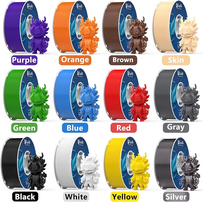 PLA 3D Printer Filament 1.75mm, 12 Rolls Bundle (1kg/2.2lb per Roll), 12kg Total, High Dimensional Accuracy & Low Odor, Suitable for Beginners, Compatible with FDM Printers