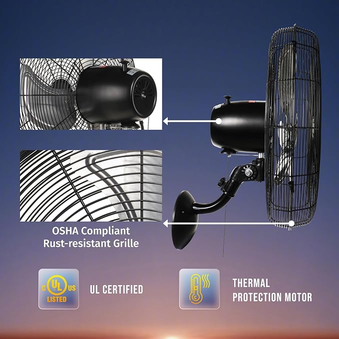 Tornado 20" Pro Series High Velocity Oscillating Wall Mount Fan – Heavy-Duty Metal Fan for Industrial, Commercial & Residential Use – 3 Speeds, 5250 CFM, UL Safety Listed