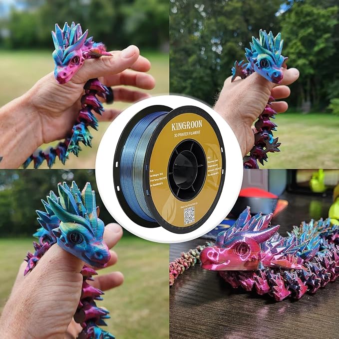Kingroon PLA Filament, Multicolor Silk PLA Filament, Dual Color 3D Printer Filament 10 Rolls, 10kg Spool(22lbs), 1.75 mm, Dimensional Accuracy +/- 0.03 mm, 10 Different Dual Colors