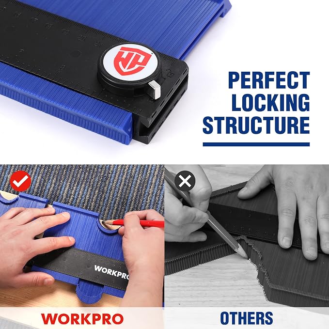 WORKPRO Connectable Contour Gauge (10+10 Inch), Profile Duplicator with Lock, Precisely Copy Irregular Shape, Gift for Father, Husband, Outline Marking Tool for Woodworking Floor, Carpet, Tile Laying