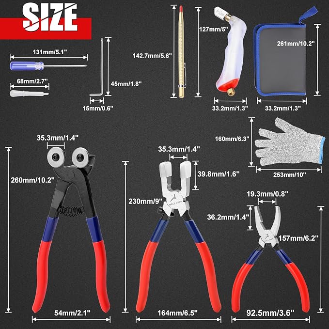 GOLD DEER Glass Mosaic Cutter Kits Heavy Duty Mosaic Wheeled Glass Nippers Wheeled Glass Tile Nipper Running Plier Breaking Grozer Plier Mosaic Tile Cutter Mosaic Tools for Craft Glass Cutting