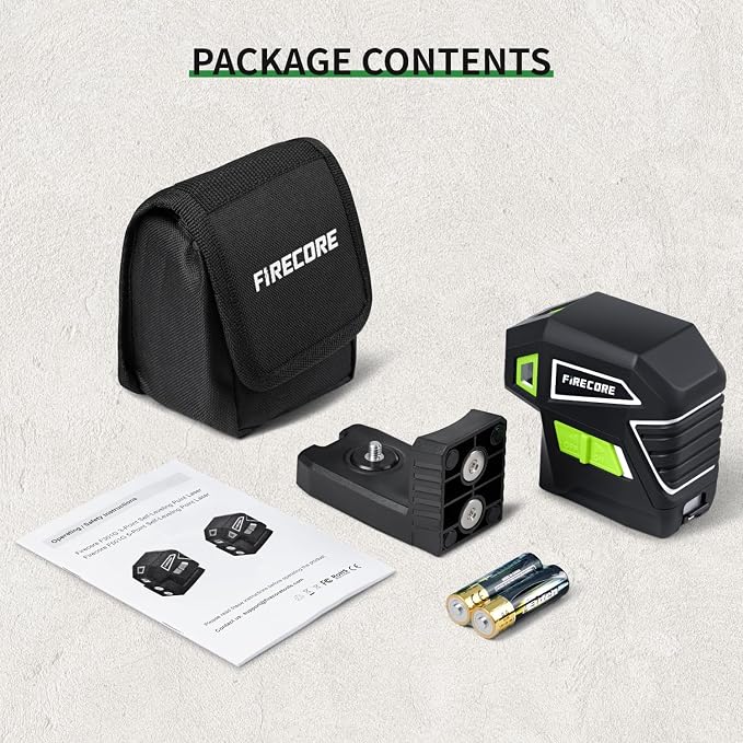 Firecore 5-Point Laser Level, Green Beam Self-Leveling Laser Plumb Bob with Magnetic Base, 131-Foot Range, 2 AA Batteries and Carry Pouch Included - F501G