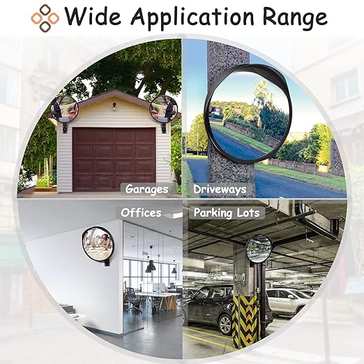 Convex Safety Mirror 𝟮𝟰" 𝗔𝗿𝗰𝘆𝗹𝗶𝗰 𝗗𝗿𝗶𝘃𝗲𝘄𝗮𝘆 𝗠𝗶𝗿𝗿𝗼𝗿, Outdoor Security Mirror Extends View with Adjustable for Bracket, Warehouse, Parking, Garage, Office, Home, Factory