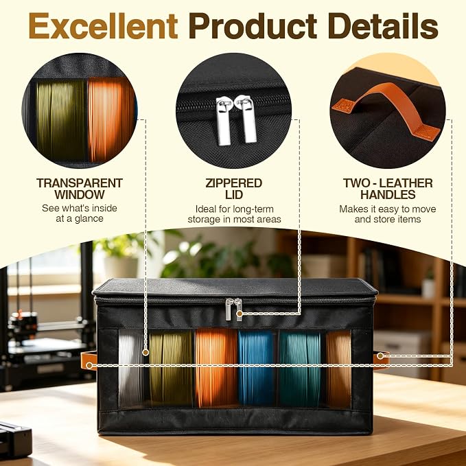 4 Pack Foldable Filament Storage Box, 3D Printer Filament Containers with Transparent Window, Desiccants & Labels, Holds 24 Rolls, Water-Resistant Organizer for Home Office Workshop Studio
