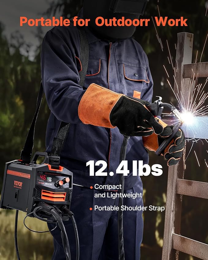 VEVOR MIG Welder, 130Amp Synergic Mig Welding Machine, 110V Gasless Flux Core Welder Machine, Portable Mig Welder with IGBT Inverter Technology and Digital Display Screen