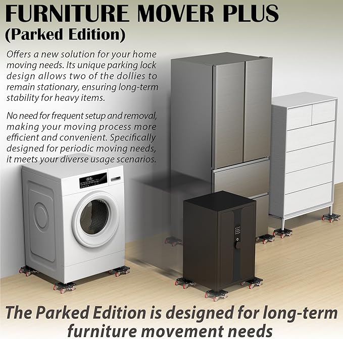 ONEON Heavy Duty Furniture Movers with Wheels Dolly with Auxiliary Lifter, All-New Upgraded Carbon Steel Panels & 360°-Wheeled Casters, Supports up to 1100 lbs (M+Parked)