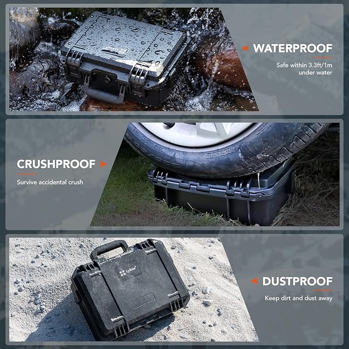 Lykus HC-3530 Waterproof Hard Case with Customizable Foam Insert, Interior Size 13.78x11.81x9.06 in, Suitable for camera, lens, drone, mic, flashlight, projector, electronics, tools, and more