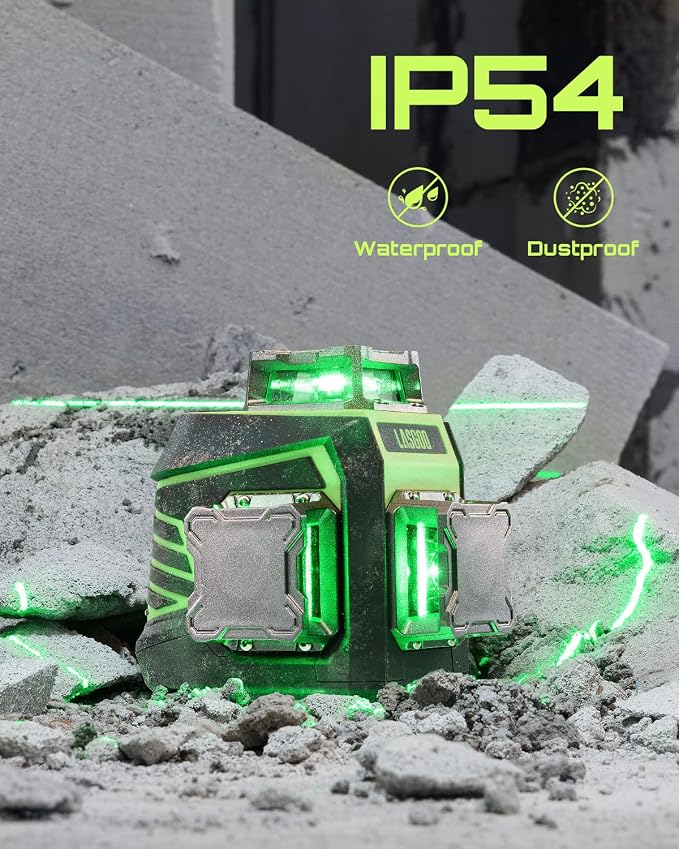 LasGoo Laser Level 3x360° Self Leveling, 3D Green Cross Line Laser for Construction and Picture Hanging,LasGoo LG-REC03 Laser Detector for Laser Level