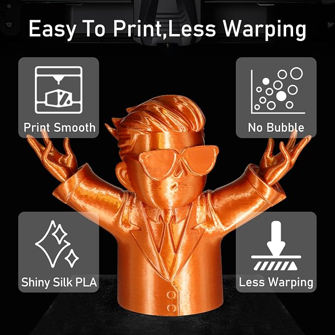 Silk Metallic Shiny Copper 3D Printer Filament, 1.75mm PLA 3D Printing Material 1kg 2.2lbs/Spool,for FDM 3D Printer