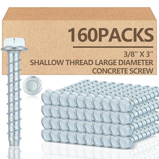 Tandefio 160 Pack 3/8" X 3" Galvanized Concrete Screws Large Diameter Anchors Concrete Screw Anchor Bolts Masonry Screw for Anchoring to Masonry Brick or Block
