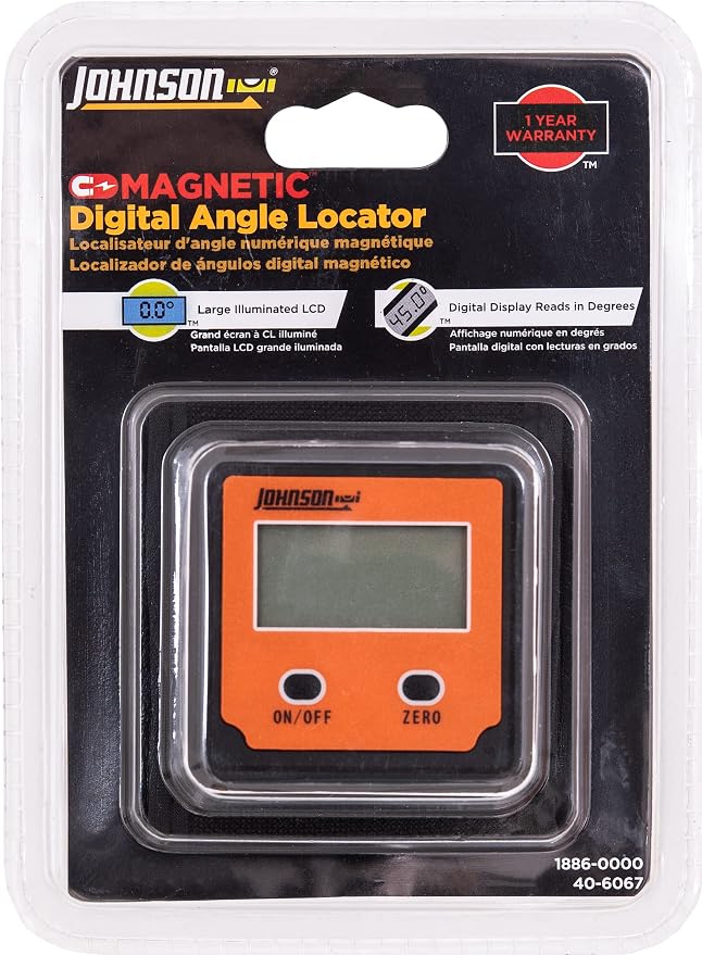 Johnson Level & Tool 1886-0000 Magnetic Digital Angle Locator w/ 2 Buttons, Orange, 1 Locator