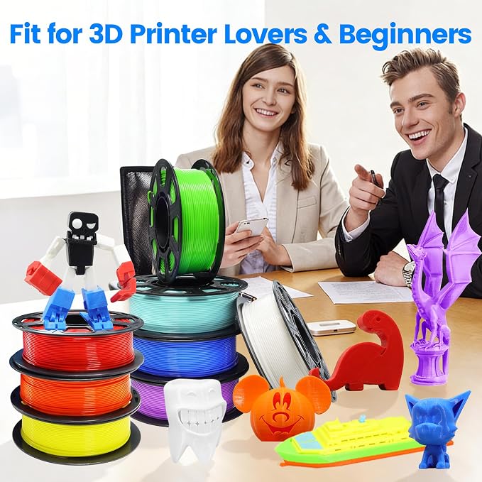 MIKA3D 8 Spools 1.75mm 3D Printing Filament PLA Bundle, 3D Printer PLA Red Orange Yellow Lime Green Cyan Blue Purple White 8 Beautiful Popular Bright Colors, 0.25kg/Spool, Total 2kg PLA