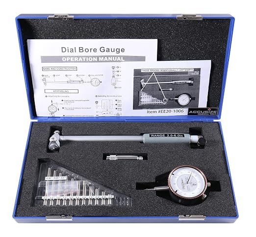 Accusize Industrial Tools 2-6 inch by 0.0001'' Dial Bore Gauge Set, 6'' Stem Length, Ee20-1006 | 6" Stem Length, Self-Centering, Chrome-Plated Handle, Insulated Grip