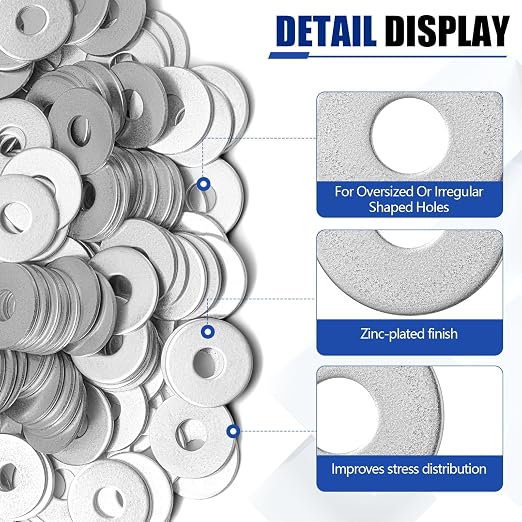 Yaocom 400 Pieces 3/8" x 1-1/4" Zinc Fender Washers Thickness 2mm Fender Washers for Wood and Wet Environment