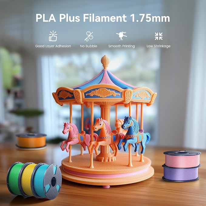 SUNLU 4KG PLA Plus 3D Printer Filament PLA+ 1.75mm, Neatly Wound PLA Filament Bundle, PLA+ Filament for Most FDM 3D Printer, 1 kg Spool, 4 Packs, Black+White+Grey+Transparent