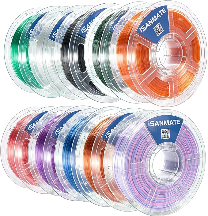 iSANMATE 10KG Rapid PETG Filament Bundle Transparent 3D Printer Filament 1.75mm,50-400mm/s Specifically Designed for Lamps Teal/Clear/Gray/Olive/Orange/Pink/Purple/Blue/Brown/Purple Pink