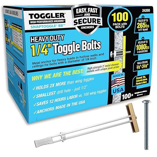 TOGGLER SNAPTOGGLE Drywall Anchor with included bolts for 0.25"x2.5" (100 Pieces)