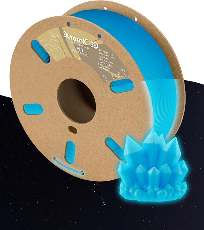 DURAMIC 3D PLA Glow in The Dark Filament Luminous Neatly Wound 1.75mm 1Kg | 3D Printing Filament 1.75mm Dimensional Accuracy +/- 0.02 mm, Fit Most FDM 3D Printers Blue to Glow Blue