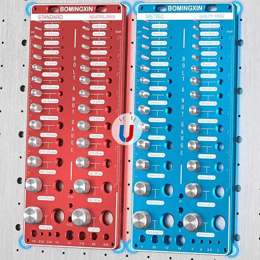 Upgrade Thread Checker, 78 Nut and Bolt Thread Checker with Magnetic Base, 28 Standard & 28 Metric & 22 Drill Bit Gauge, Wall-Mountable Bolt Thread Identifier Gauge for Quick Measurement