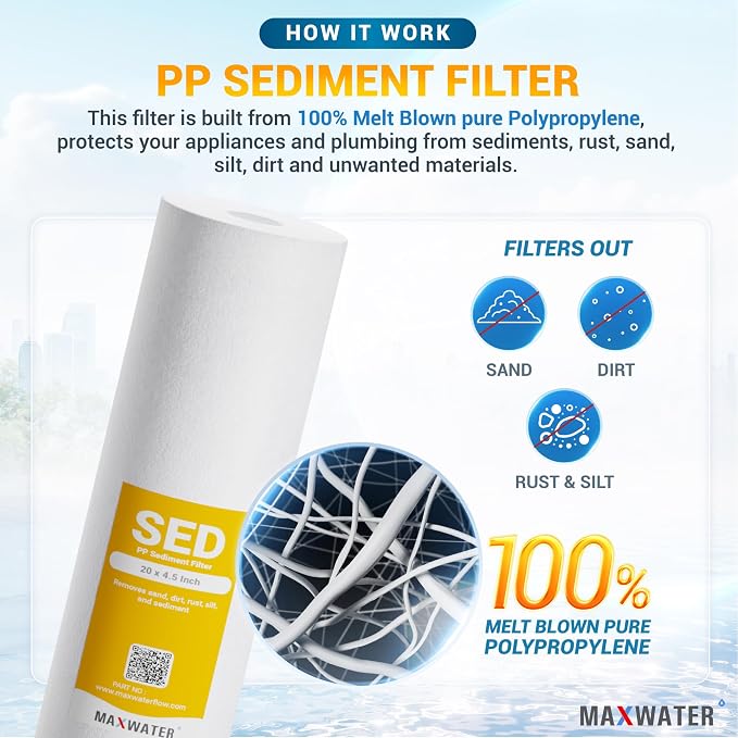 Max Water 3-Stage 20" x 4.5" Whole House Replacement Water Filter Set – Premium 5 Micron Sediment, GAC Activated Carbon, and CTO Carbon Block Filters for DB20P, DGD-5005-20, EP20-BB