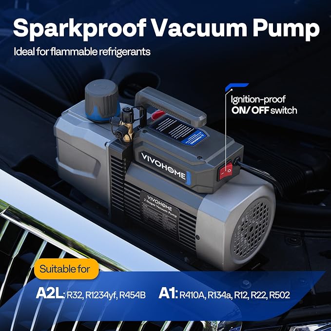 VIVOHOME 1 HP 9.6 CFM 2 Stage A2L HVAC Vacuum Pump, Sparkless Motor for R32 R1234yf R454B R134a R22 R410a Systems, Auto AC Vacuum Pump for Air Conditioner Resin Degassing with Oil Bottle