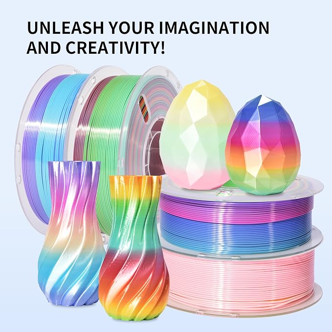 RAMBERY 4 Colors Rainbow Silk PLA Filament Bundle Fast Color Change 3D PLA Filament Neatly Wound, 1.75mm 1kg(2.2lb) X4PCS, Candy/Macaron/ice Cream/Guava