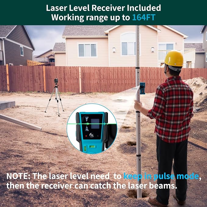 KEZERS Laser Level Set with Receiver,4 x360 Self Leveling Laser Level with Tripod and Grade Rod for Construction,Home Renovation,Hanging Pictures,2 Batteries,Remote Control,Touch Screen