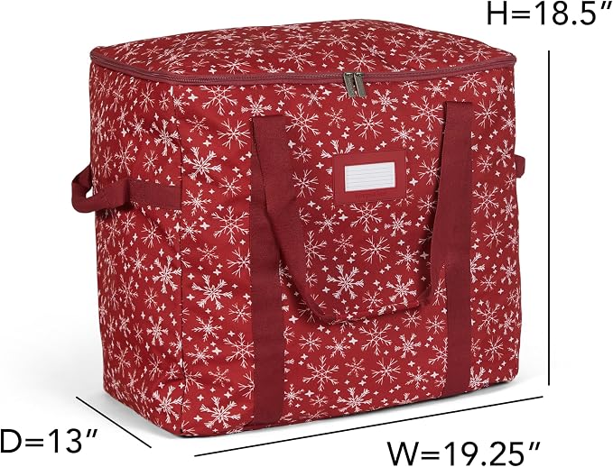 Covermates Keepsakes Treasurekeeper Storage Bag - Carrying Handles, ID Window - Holiday Storage, Red Snowflake