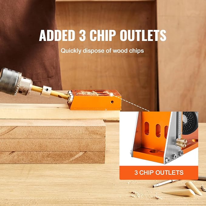 VEVOR Pocket Hole Jig Kit, Easy-to-Use for Wood Projects, Comes with Step Drills, Stop Collars, Hex Keys & Driver Bits, Features Dual Scales for DIY Woodworking