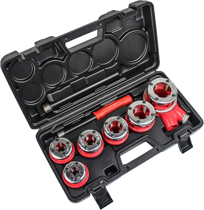 TEXALAN(R) Ratchet Pipe Threader Kit Ratcheting Pipe Threading Tool Set w/ 6 Dies 1/4", 3/8", 1/2", 3/4", 1", 11/4"