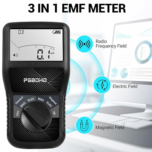3-in-1 EMF Meter for Electric Field (EF), Magnetic Field (MF), Radio Frequency (RF) Detection - EMF Radiation Tester for Home, Office, Outdoor, EMF Detector Meter