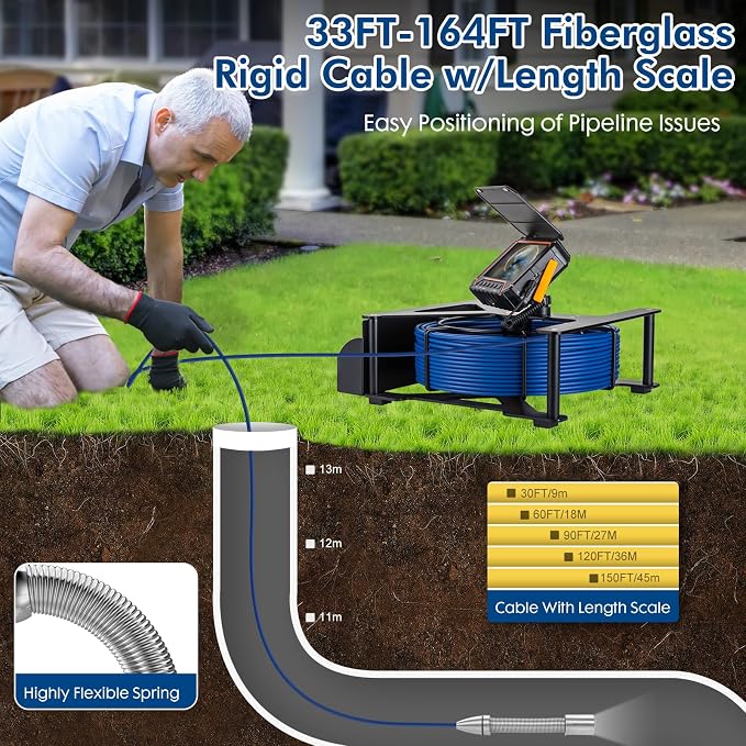 Sewer Camera 100ft,SPRIDRAIN Drain Pipe Camera HD 5in Screen with 32GB DVR,Waterproof IP68 Works Underwater Up to 10Meters Sewer Inspection borescopes for Plumber(Fits Pipes>0.7" Diameter,100ft/30M)