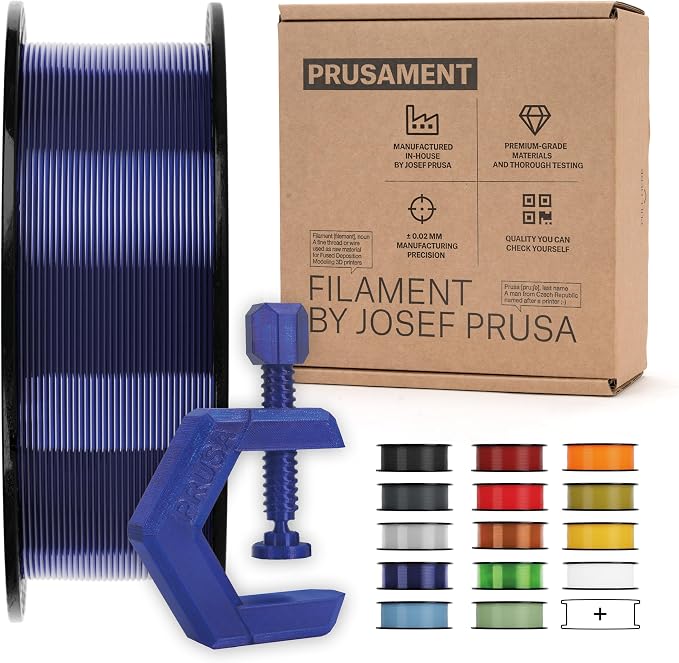 Prusament Premium PETG Ultramarine Blue Transparent 1.75mm 1kg Filament | PETG filament with ±0.02 mm precision, low stringing, strong layer adhesion, and reliable tangle-free printing.