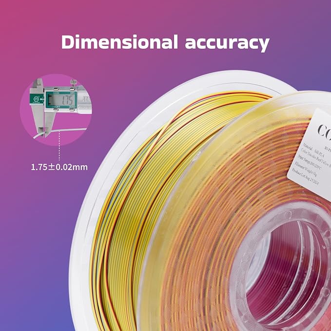 Chitu Systems Conjure Silk Tricolor PLA 3D Printer Filament 1.75mm,Reusable Spool Compatible with Bambulab Refill Filament,Christmas Silk Red Yellow Blue Black Purple Gold Green Pack of 4KG/8.8lb