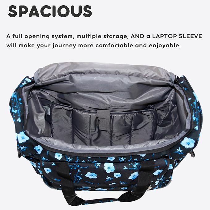 J World Donna Rolling Tote Bag on Wheels for Women. Roller Laptop Briefcase. Overnight Weekender Teachers Work, Night Bloom