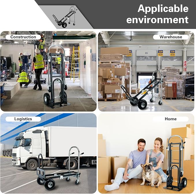 3 in 1 Industrial Convertible Hand Truck Dolly,Dolly Cart with Wheels 1000 Lbs Capacity,Appliance Dolly with Solid Wheels for Moving,Transport in Warehouses,Home,Factory,Supermarket (Black)