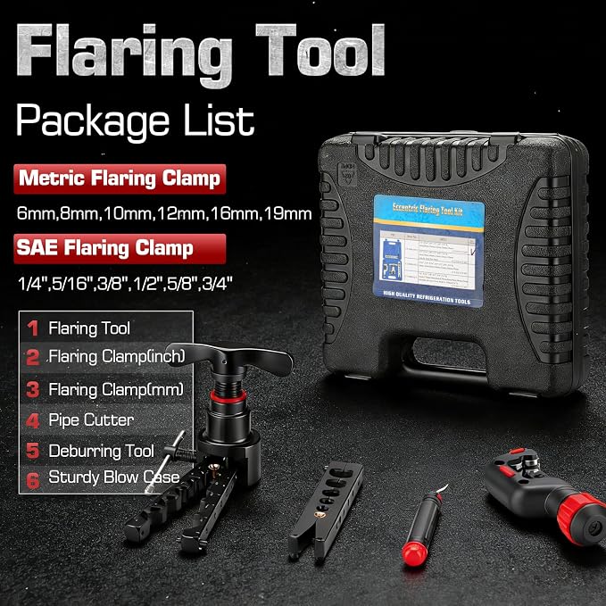 Brake Line Flaring Tool Kit 7-Piece, 3/16" 1/4" SAE Double & Bubble Flare Tool, 45° Flaring Tool for Brake & Fuel Lines, 3/16 Brake Flare Tool for Automotive Hydraulic Repair (5)