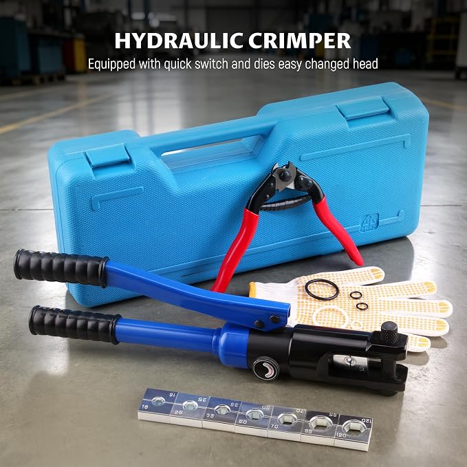 Lichamp 16 Packs Hydraulic Cable Lug Tool Set 6 AWG to 4 0 AWG with Case | Battery cable terminal crimper, durable carrying case, wire lug crimping tool for electrical connectors heavy duty