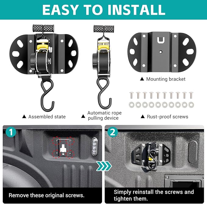 2PCS Ultimate Retractable Ratchet Straps Compatible with Ford F150 / Raptor 2015-2025, Super Duty 2017-2025 with Boxlink Accessories, Bed Mount Bolt on Self Retracting Tie Down Straps