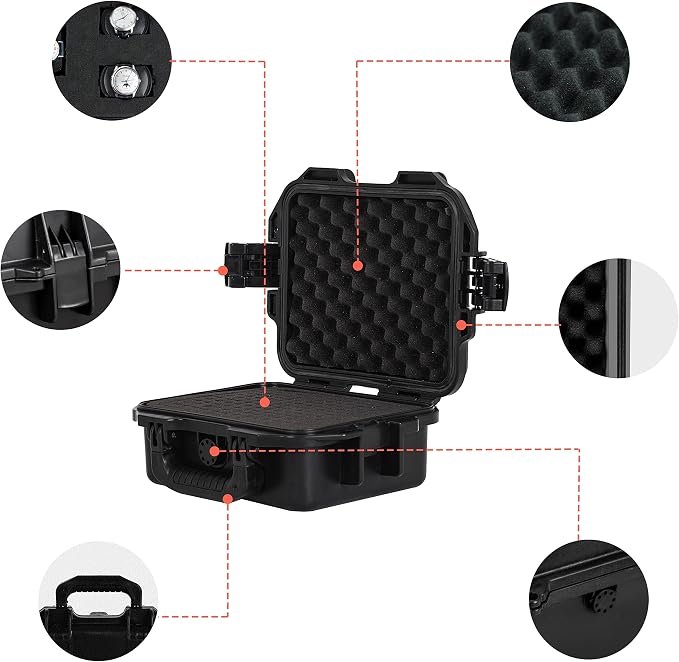 MEIJIA Premium Waterproof Hard Compact Camera Case with customizable fit foam,Full Protection with Light&Convenient Design,11.8"x9.82"x4.7",Elegant Black