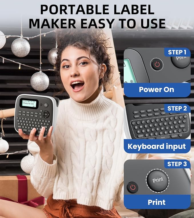 Label Maker Machine with-Tape, Label Maker Waterproof-Labels, Keyboard Labeler Machine Portable, D210S Desktop Labelmaker Multiple Symbols for Home Small Business Kids Teachers School Supplies