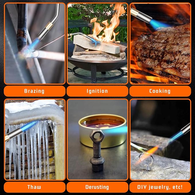 Propane Torch Head, High Intensity Torch Head Trigger Start Gas Torch, Map Gas Torch Kit for Propane, Map and Mapp Gas, Mapp Gas Torch for Soldering, Welding, Cooking (Not Included Gas Tank)