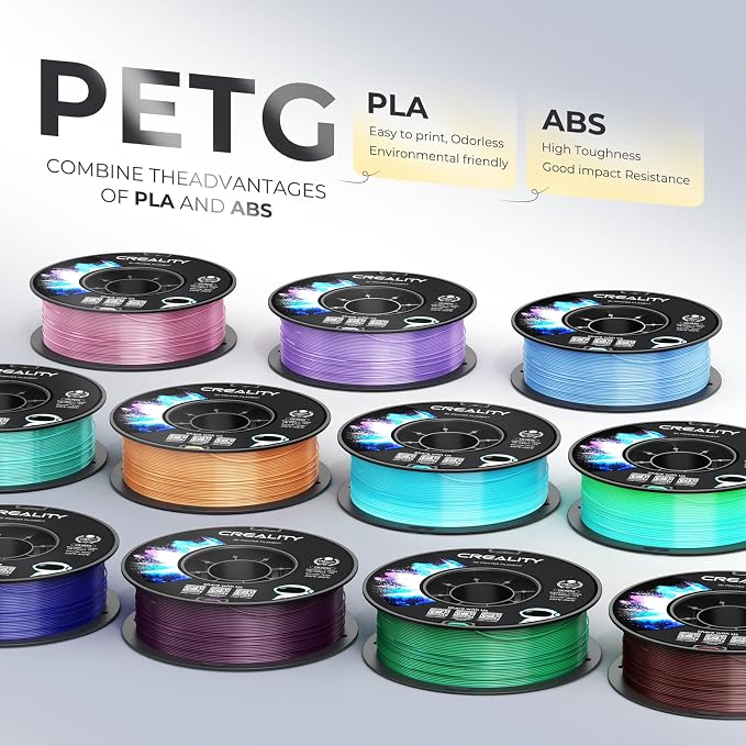 CREALITY PETG Filament 1.75mm 3D Printer Filament, 1kg (2.2lb) Neatly Wound Spool, Dimensional Accuracy ±0.03mm, Fit for Ender, Bambu Lab, ELEGOO FDM Printers, Translucent Light Blue