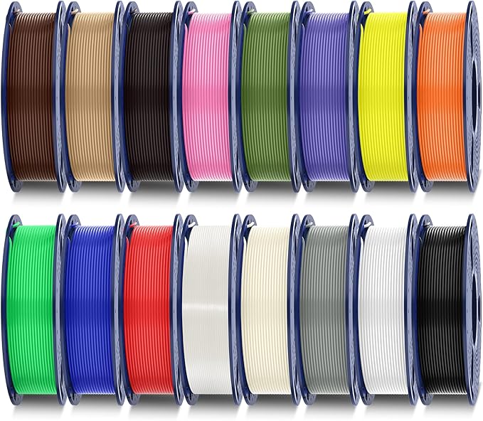 SUNLU PLA Plus Filament 16 Color Bundle Multicolor, PLA+ 3D Printer Filament 1.75mm, Mini Spool, Individually Vacuum Packed, 16 Pack.