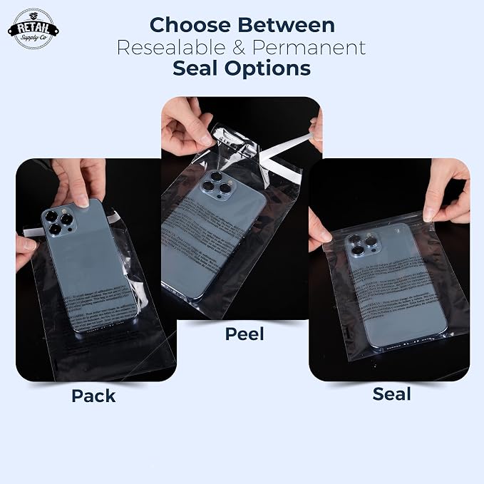 Small Poly Bags w Suffocation Warning 5x7" - Clear - 200 Pack - Resealable