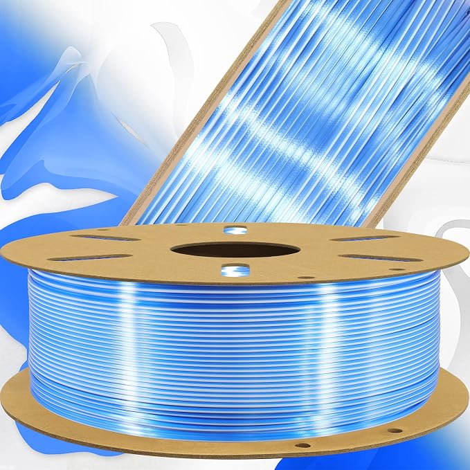 1.75mm Silk Blue/White PLA Dual Color in 1 Coextrusion PLA 3D Printing Filament, 1KG 2.2lbs 2 Color Silk Bicolor Dichromatic 3D Printer Material, Widely Support for 3D Printers, Blue/White